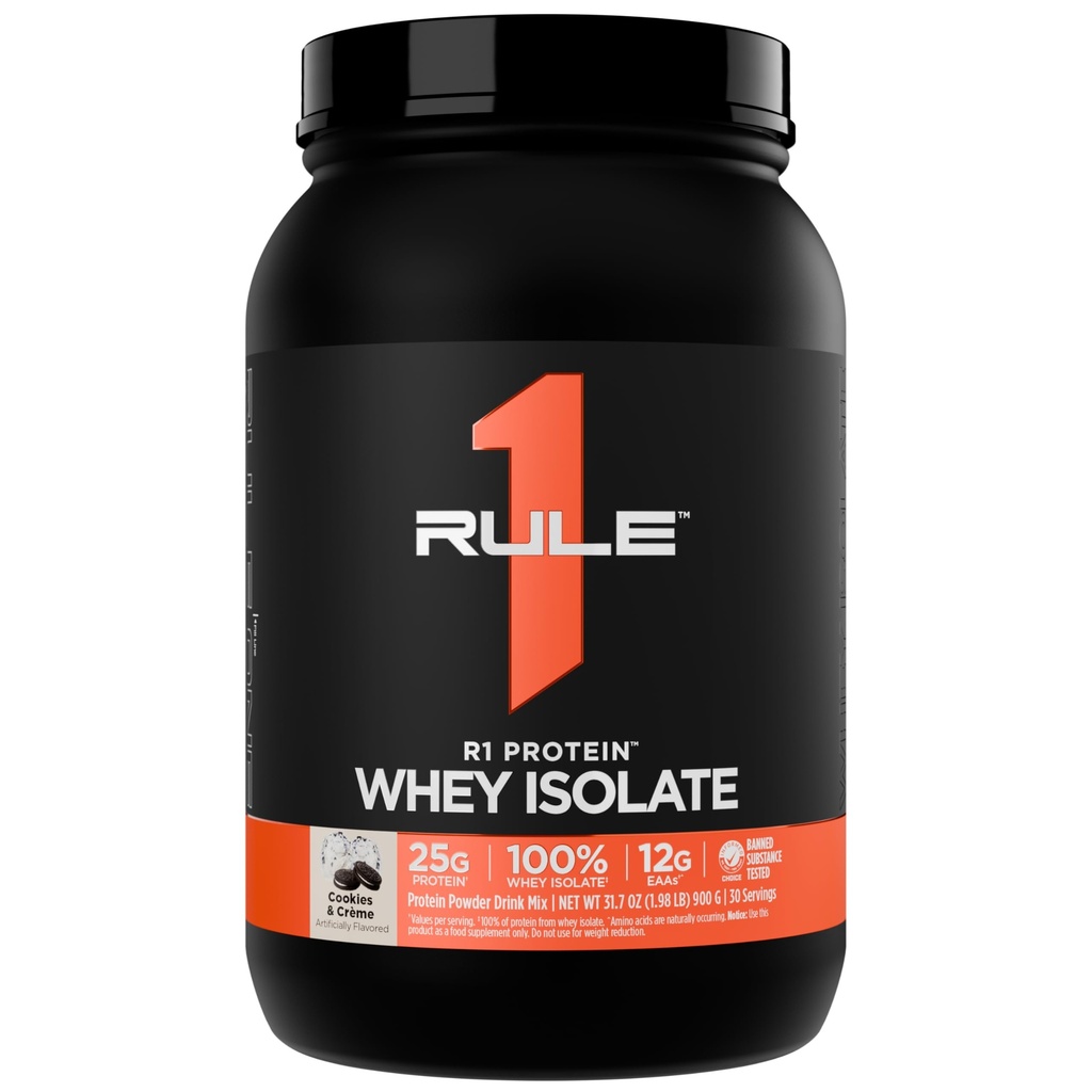 Aturan 1 R1 Protein Whiy Isolate - dengan 25g Protein & 6g BCAA Exclusive dari Isolasi & Hydrolyzed Sumber untuk Pemulihan Kerja (2 Pounds *, Cookies & Crème)