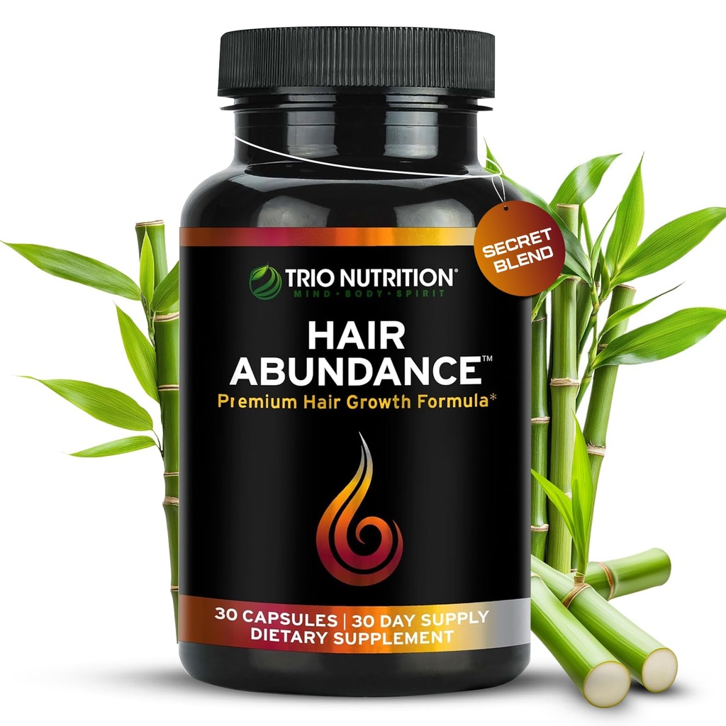 Rambut TRIO NUTRITITION Abundansi 124; Pendukung Vitamin Alam untuk Pembangunan Rambut, Nails Kuat dan Kulit Lancar 124; Boosted dengan Collagen, Keratin, Zinc & Selenium 124; Biotin 10000mcg 12430 Hari Supply