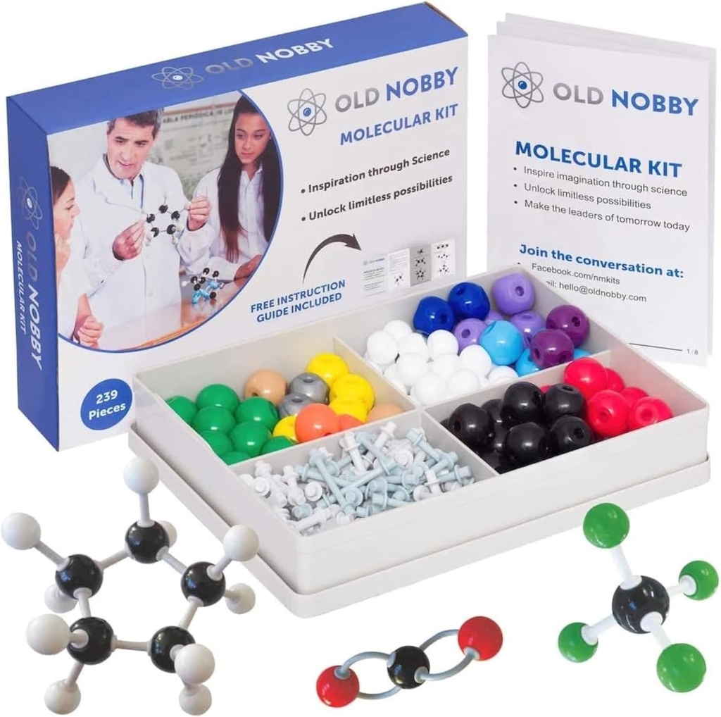 Pelajaran dalam Model Kimia Kit - Old Nobby 240 Pc Molekuler Set Kimia Organik untuk Mahasiswa - Complete Molekuler Model Kit untuk STEM, Mengetahui Atom, Bonds and Structures