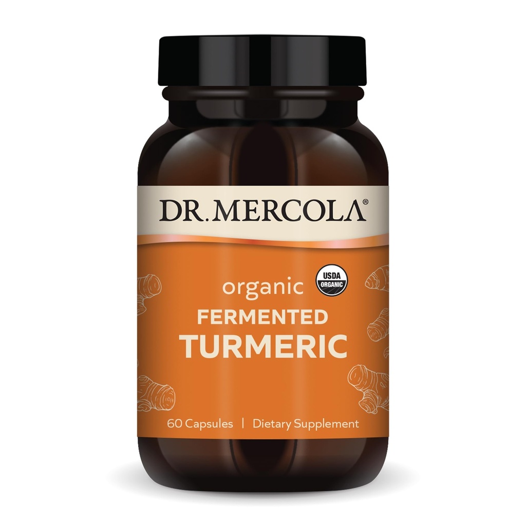 Dr. Mercola Organik Fermentasi Turmerik - 370 mg Fermented Turmeric - High- Bioavability Curcuminoids - USDA Organik, Non-GMO, Gluten- Free & Soy- 60 Capsules (30 Pelayan)
