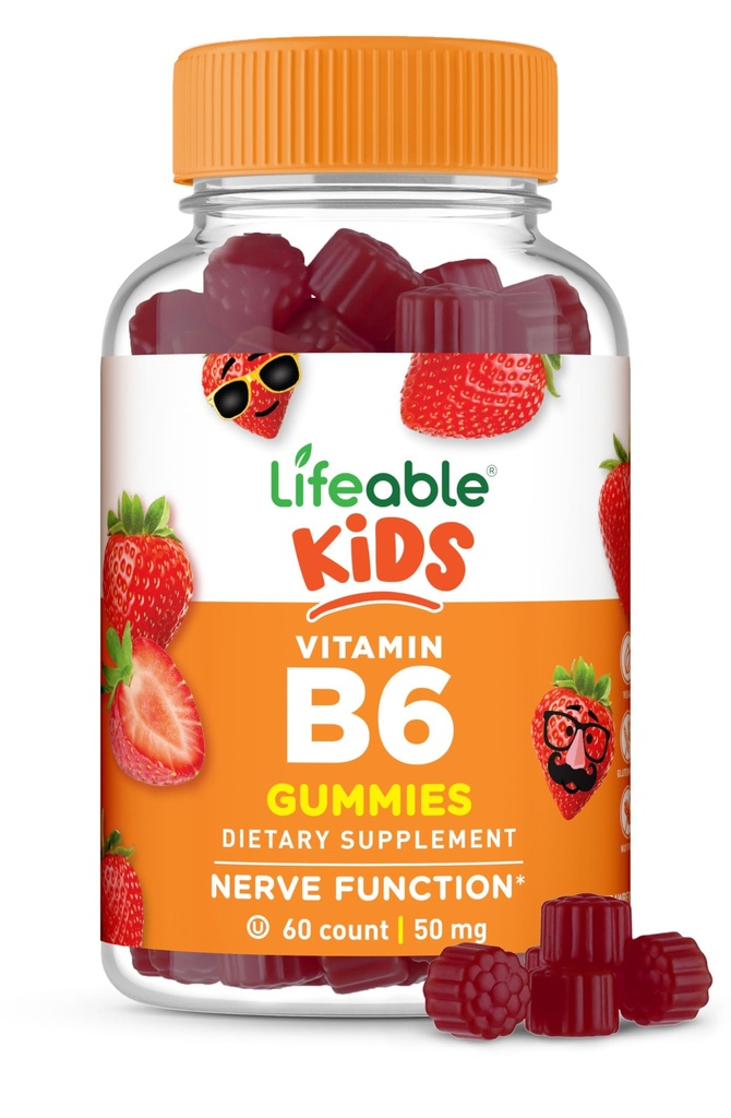 Lifeable Vitamin B6 Gummies for Kids 126; Great Tasting B6 Vitamins 50mg 124; Vegan Non-GMO Gluten Free 124; untuk Nerve Fungsi Dukungan 124; 60 Gummies