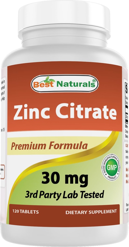 Suplemen Zinc 30mg terbaik (sebagai Citrat Zinc) - zinc Vitamin untuk Dukungan Orang Dewasa - 120 Tablet (120 Cacah (Paket 1))