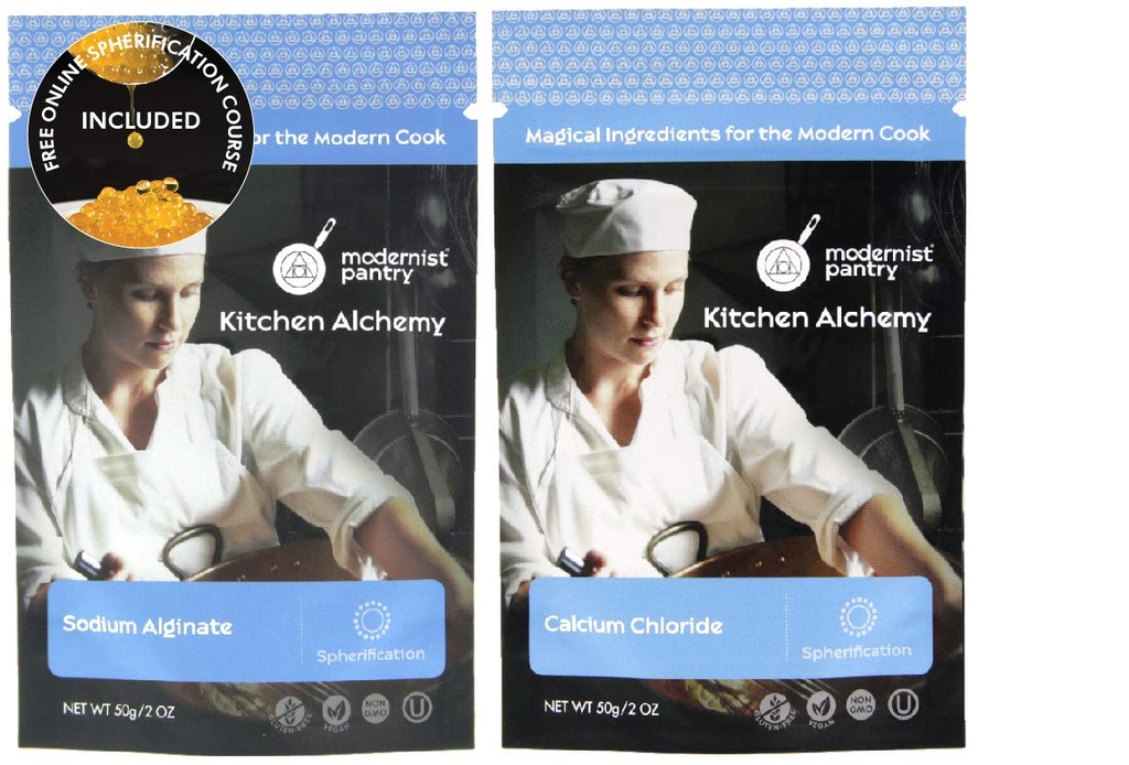 Sodium Alginate + Calcium Chloride Value Pack None-GMO Vegan OU Kosher Sertifikasi - 100g / 4oz (Bundle with 2 item)