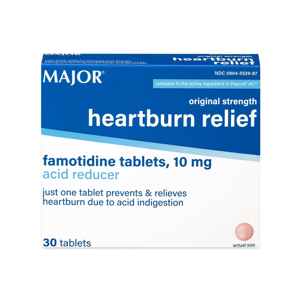 MAJOR Original Energy Heartburn Relief - Fomotidine Tablet, 10 mg - Acid Reducer - 30 tablet (1 - Pack)