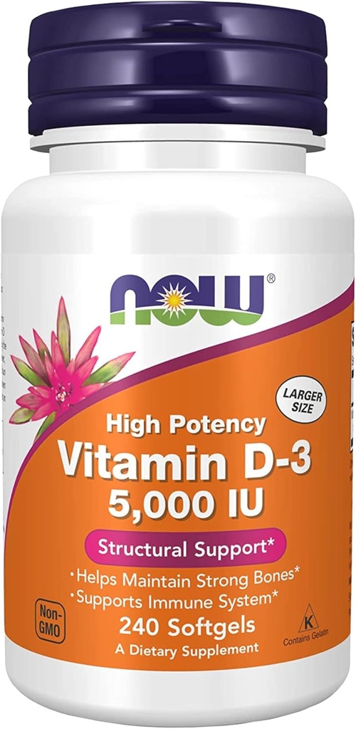 Suplemen SEKARANG, Vitamin D-3 5.000 IU, Potensi Tinggi, Dukungan Structural *, 240 Softgels dengan Worldwide Nutrition Keychain