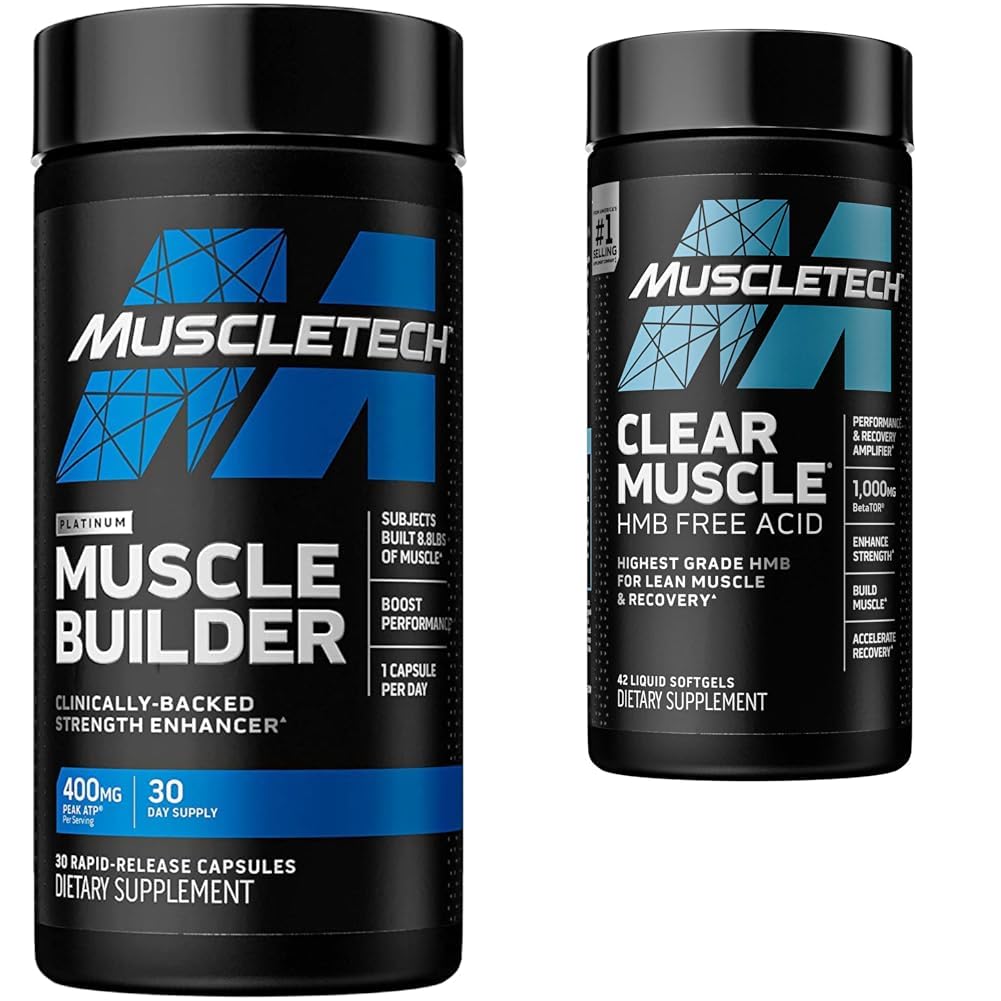 MuscleTech Muscle Builder dengan Peak ATP dan Muscle Clear dengan HMB, Suplemen Pembangunan Otot untuk Pria & Perempuan, 30 + 42 Count