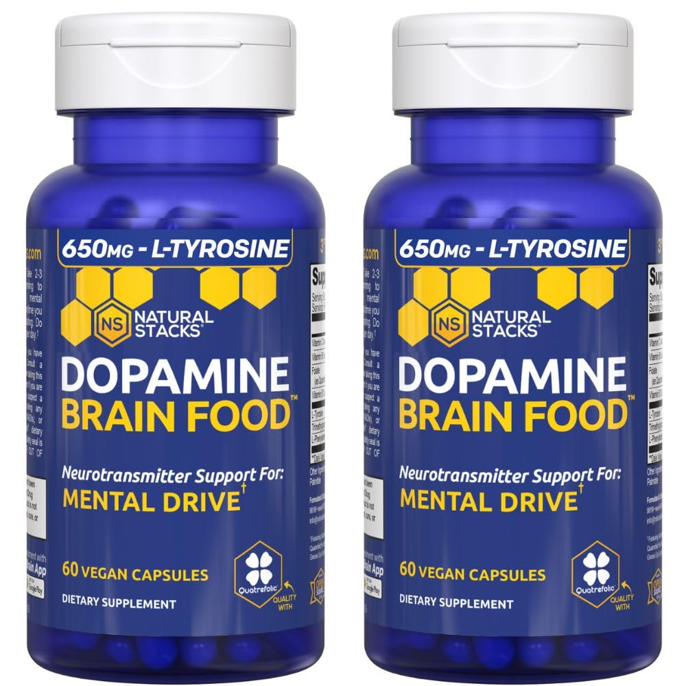 Dopamin Brain Food - 650mg L-Tyrosine Suplement - Dopamin Suplement for Focus & Mental Drive - Supports Mental Energy - Neurransmitter Dukungan dengan B Vitamin - 120 Capsules