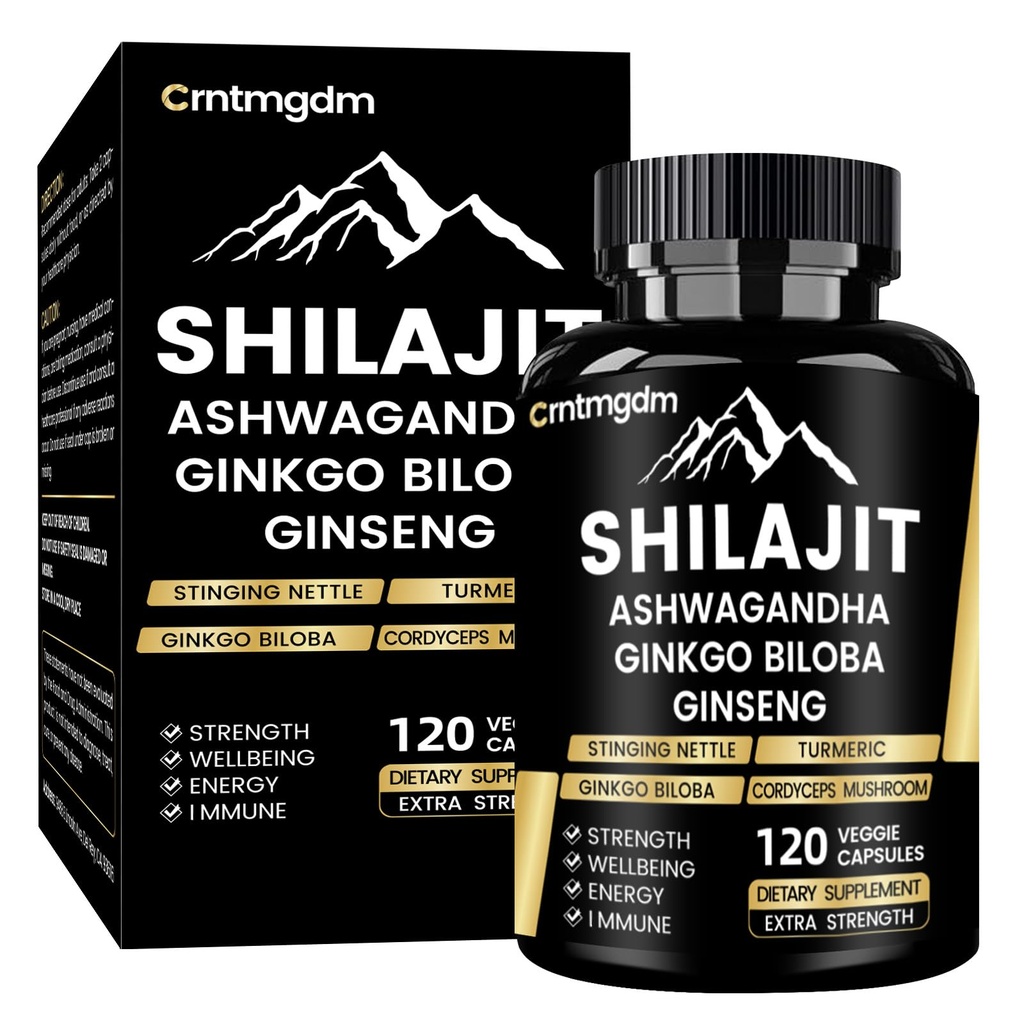 Shilajit Capsules - 20000mg Pure Himalaya Shilajit for Men & Women with Ashwagandha, Supports Vitalitas and Wellness, Premium Shilajit Pure Himalaya Supplemen, 120 Capsules