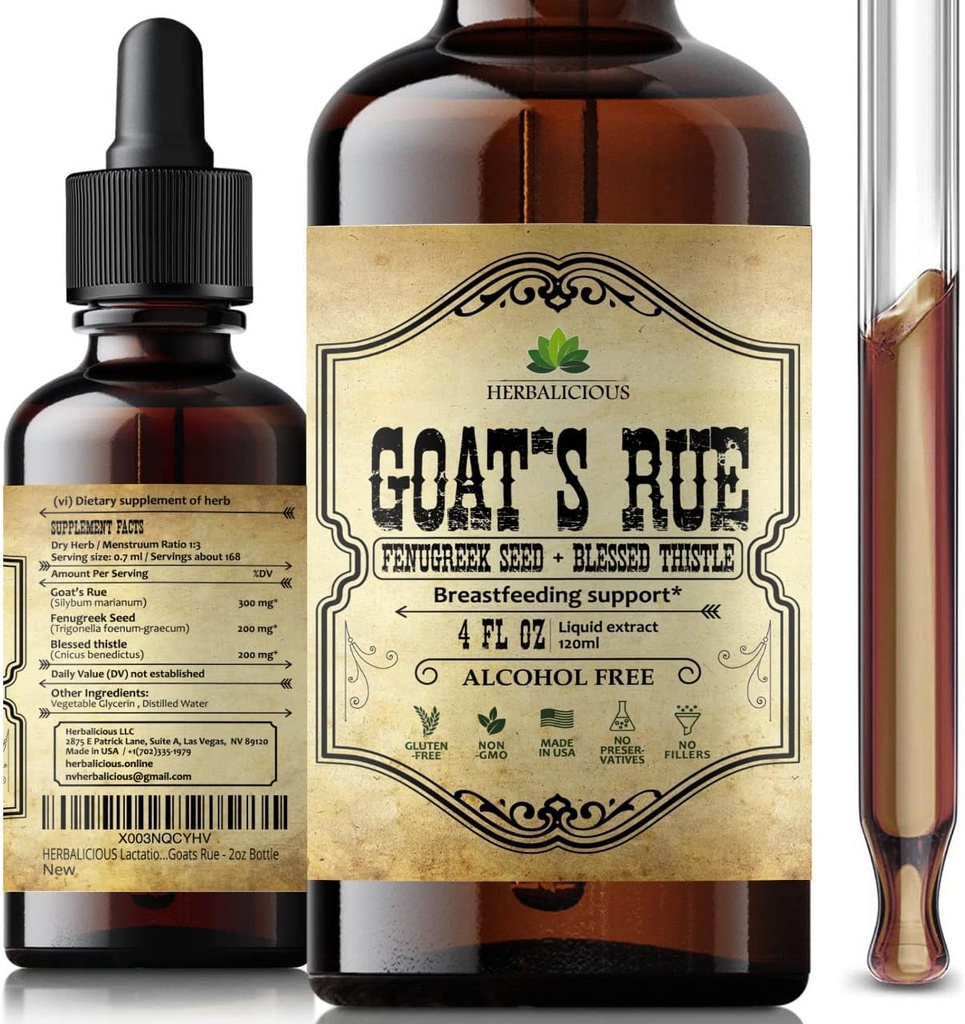 Ekstrak zat cair kambing HERBALIUS 4 quid - Alami Herbal Tincture dengan Goat 's Rue, Fenugreek Seeds, Terberkati Thistle - Bebas Alkohol Suplemen Lactation Non-GMO untuk Increated Breast Milk