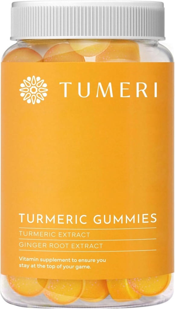 Tumeri Turmeric dan Ginger Gummies - Turmeric Curcumin Jourment Suppplement - 60 Count Natural Tropical Fruit Flavored Vegan Gummies