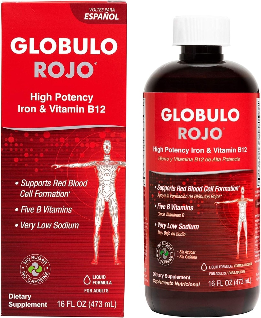 Globulo Rojo Iron Supplement - Liquid Dietary Suplemen dengan Potency Iron & B Vitamin (Vegan) (1 Pack)