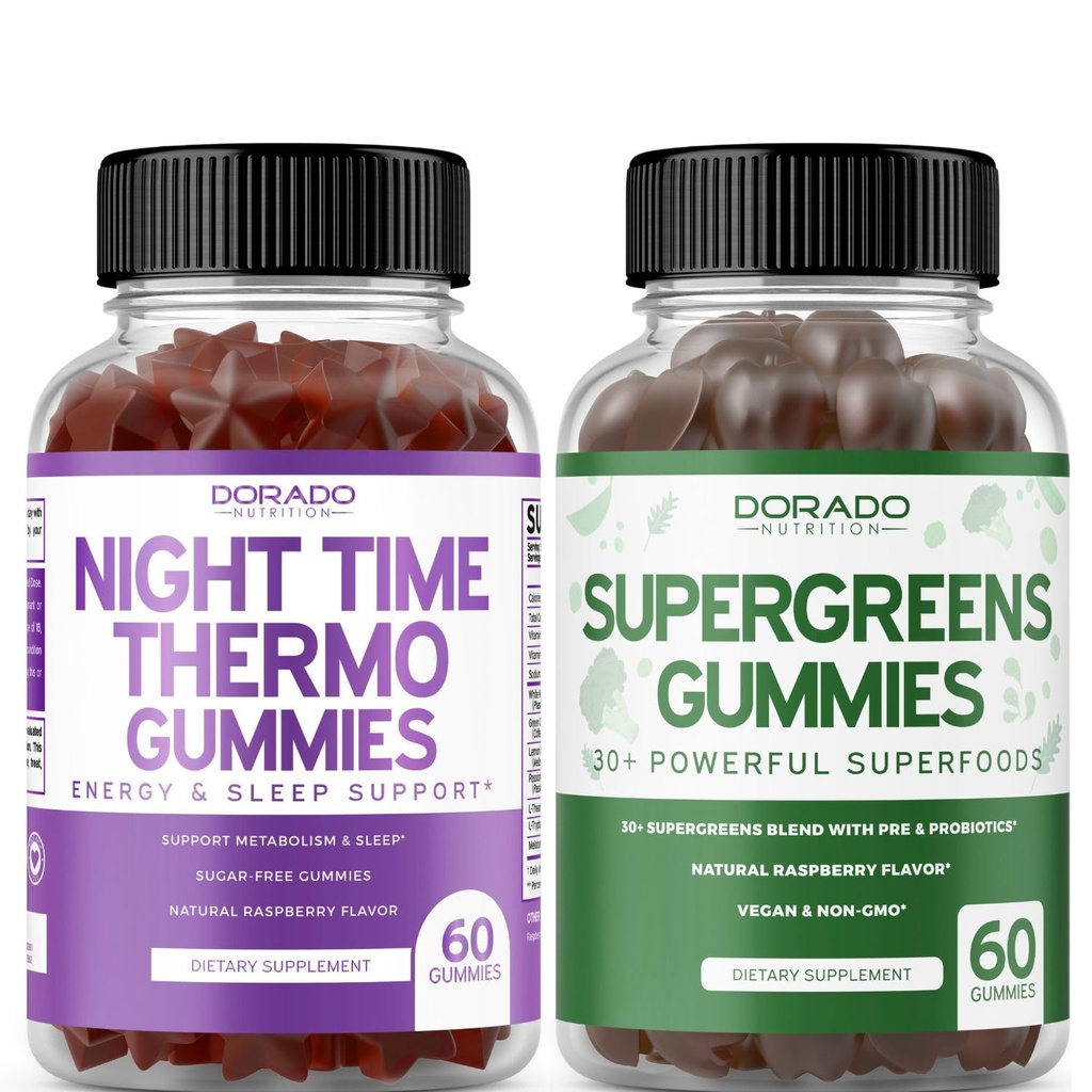"Night Time Burner Gummies (60 Count) - Weight Loss & Metabolism Sugar- Free Melonalin Suplement and Supergreens Gummies (60 Count) - Greens Supportions Immunity Support - Non GMO & USA