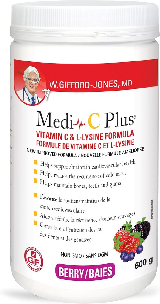 Dr. Gifford- jones Preferred Nutition Medic Plus Vitamin C & L-lysine Formula Berry Flavour 600g