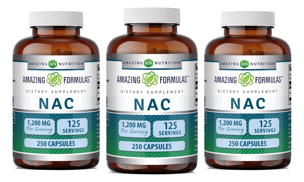 Amazing Formulas NAC 600 Mg 124; N-Acetyl Cysteine Suplemen 124; Capsules 124; Non-GMO 124; Gluten Free 124; Dibuat di USA (3 Pack, 250 Count)