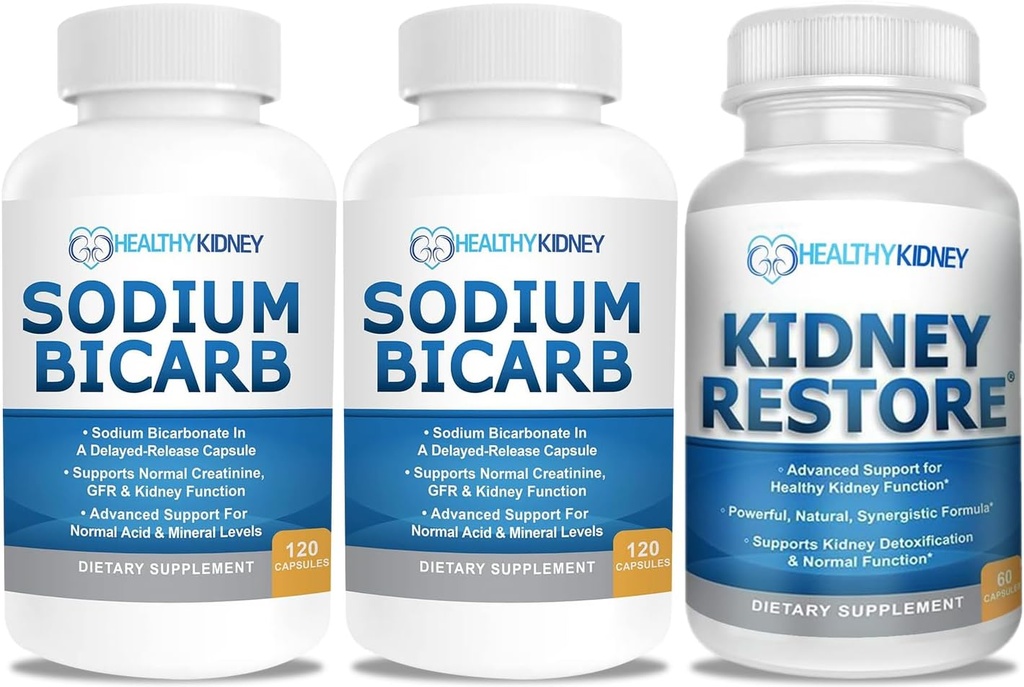 Sodium Bicarbonate 650mg Capsules for Acid Relief, Alkalinity 120 Pil 2-Pack + Ginjal Mengembalikan Ginney Cleanse dan Tambahan Kesehatan Ginjal, 60 caps
