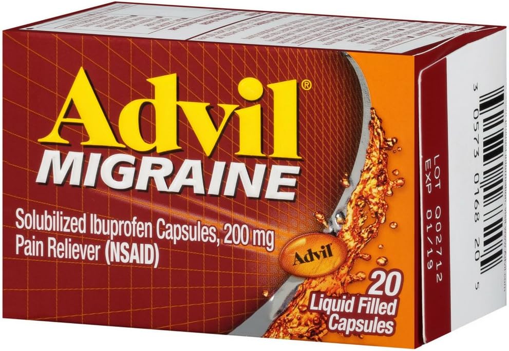 Advil Mieds 20s 's Ukuran 20ct Advil Migraine Relief Pain Liquid Capsules Terisi 20ct