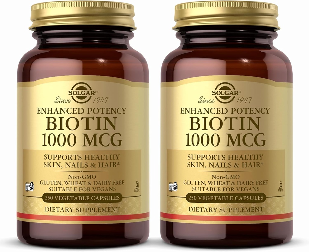 Solgar Biotin 1000 mcg, 250 Vegetable Capsules (Pack of 2) - Mendukung Skin sehat, Nails & Hair - Metabolisme Energy - Enhanced Potency - Non-GMO, Vegan, Gluten Free, Dairy Free, Kosher - 500 Pegawai