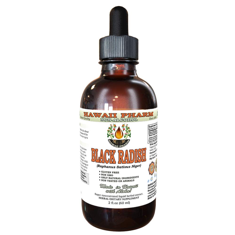 Hawaii Pharm Black Radish Alcohol- Free Liquid Extract, Black Radish (Raphanus Sativus Niger) Root Kering Glycerite Natural Herbal Suplemen 2 oz