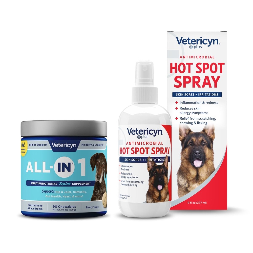 Vetericyn All- dalam 1 Multifungsional Tambahan Dog Senior dengan Glucosamin dan Vetericyn Plus Hot Spot Semprot