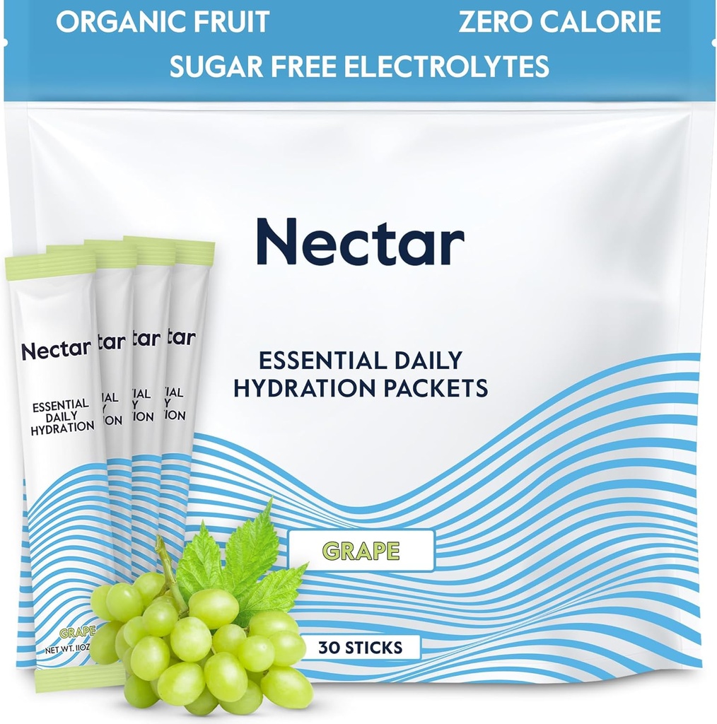 Paket Hidration Nektar - Paket Bubuk Elektrolytes - Sugar Free & 0 Calorie - Organic Fruit Liquid Daily IV Electrolytes Powder for Dehydration Relief & Rapid Rehydration (Grape 30 Pack)