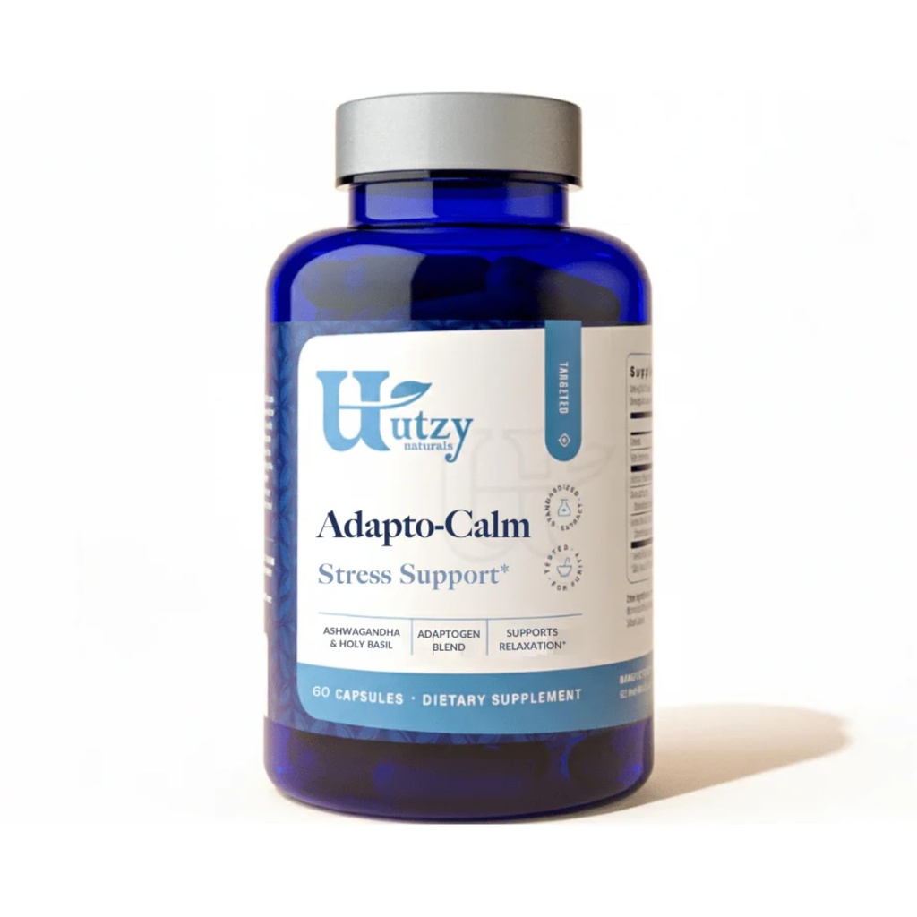 Utzy Comparals Adapto-Calm 124; Stress Duss Formula 124; dengan Ashwagandha, Tulsi Holy Basil, dan Passionflower 124; 60 Capsules