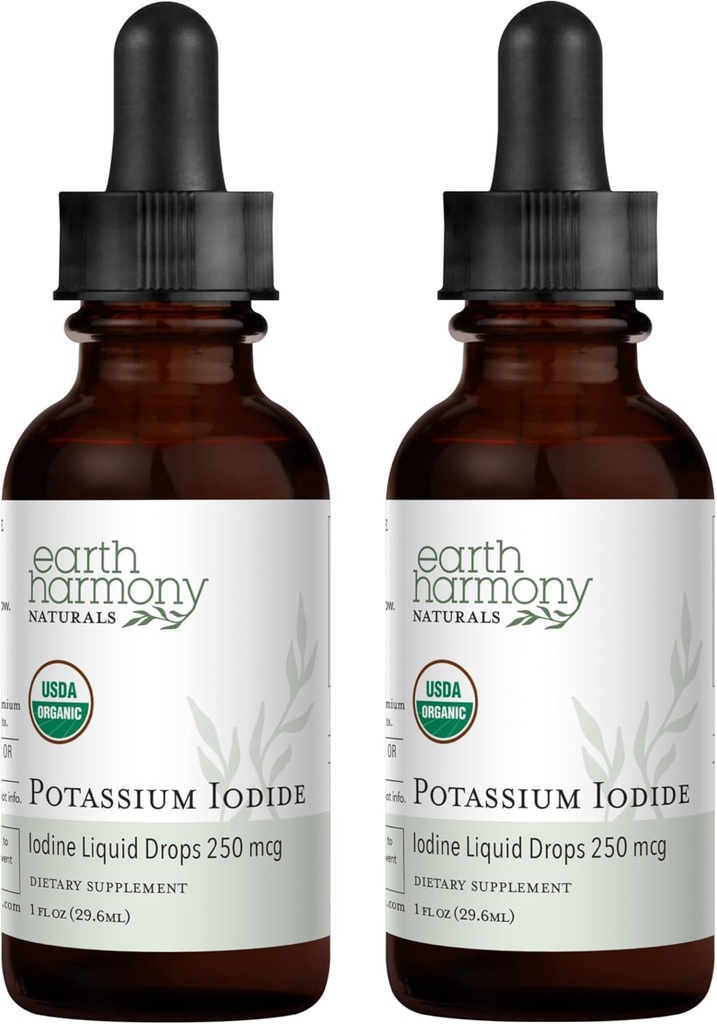 USDA Potasium Organik Iodide 250 mcg Liquid Suplement 2- Pack (Persediaan 1 Tahun) - Mendukung The Thyroid Gland dan membantu Exposure & Low Levels of Iodin - More Bioavailable Than Tablets, Pil - 1 Fl Oz