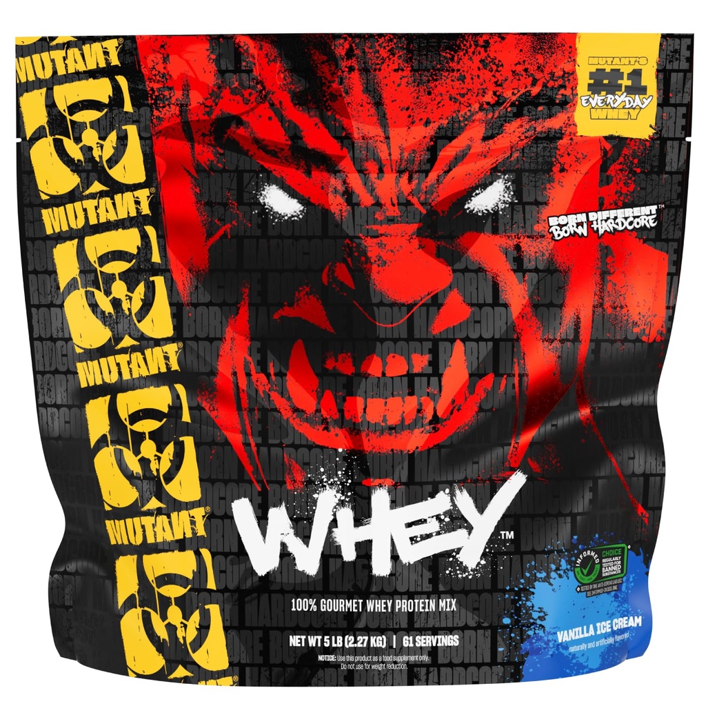 Mutant Whey - 100% Whey Protein Powder Shake, Gourmet Taste, 22g of Protein, Cepat Absorbing, Penggerak Mudah, 5lbs - Vanilla Ice Cream