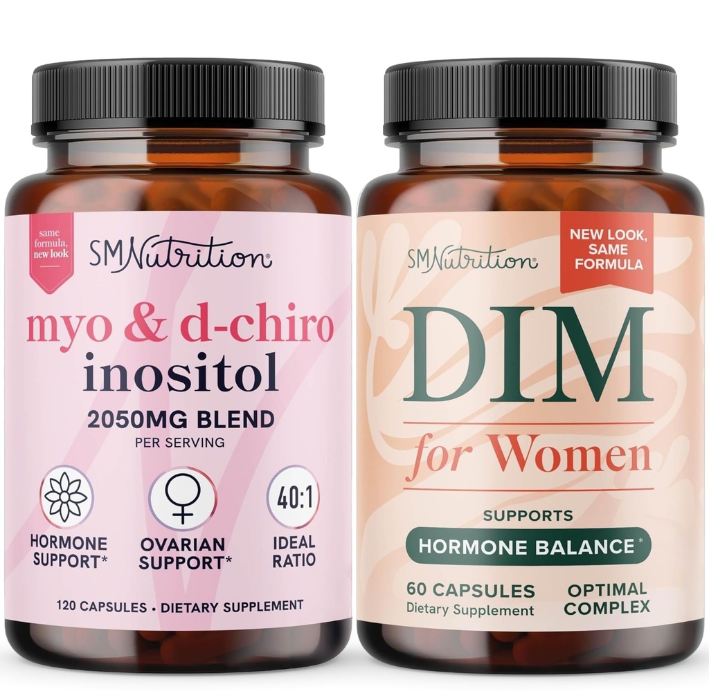 Suplemen DIM Wanita SMNutrition & Myo- Inosiol & D-Chiro Inositol 124; Bundle keseimbangan Hormone dengan 40: 1 Rasio (30 Pelayan) dan 250mg Tambahan DiM untuk Kompleks Perempuan (60)