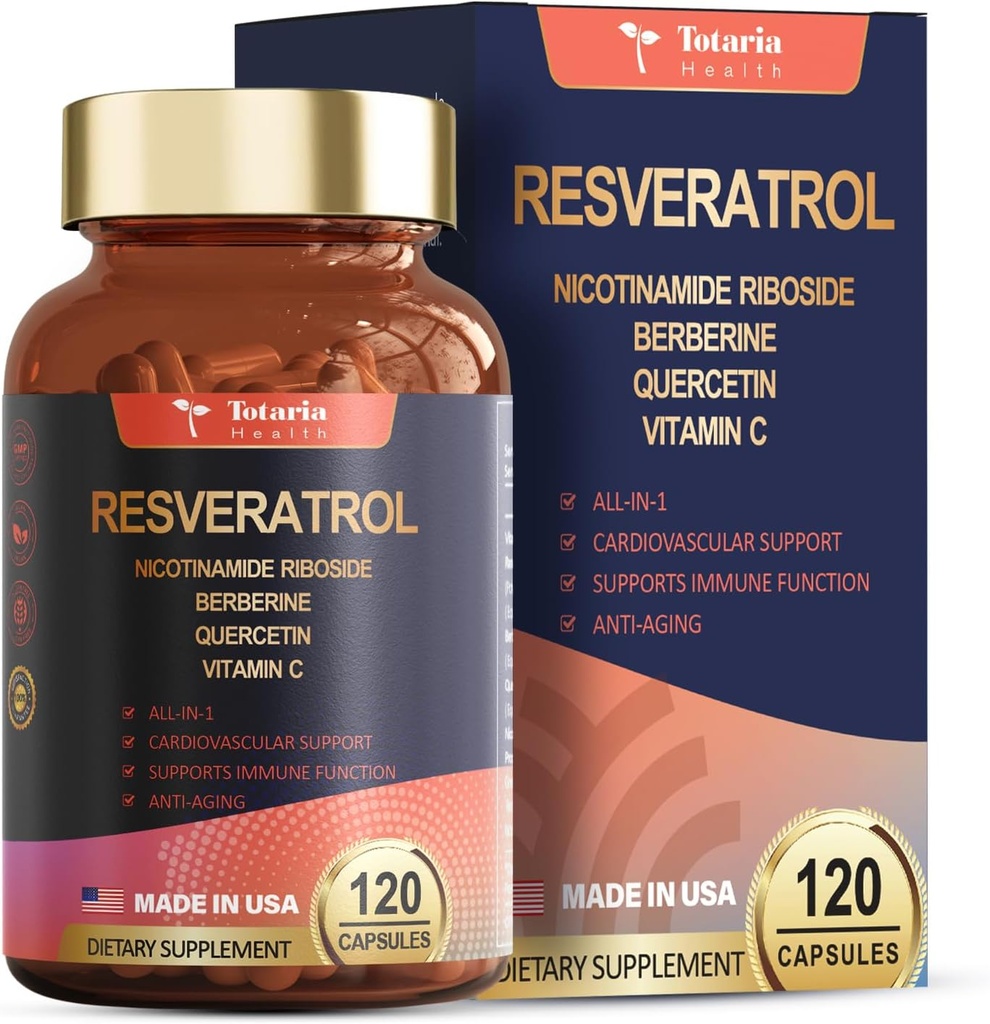 Tambahan Tambahan Resveratrol dengan Berberine Quercetin Green Tea Extract Grape Seed Extract Polyphenol Antioksidant Antioksidant & Heart Health Support 120 Capsules