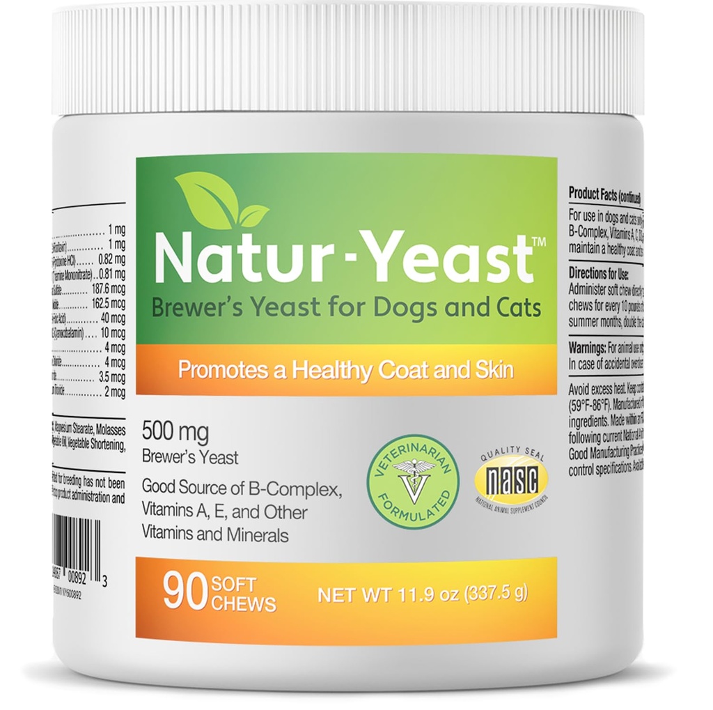 Yast Brewer 's Yeast Yeast for Dogs and Cats - Supports Immune System & Divalry, Promotes Healthy Skin & A Glossy Coat, 90 Soft Chews