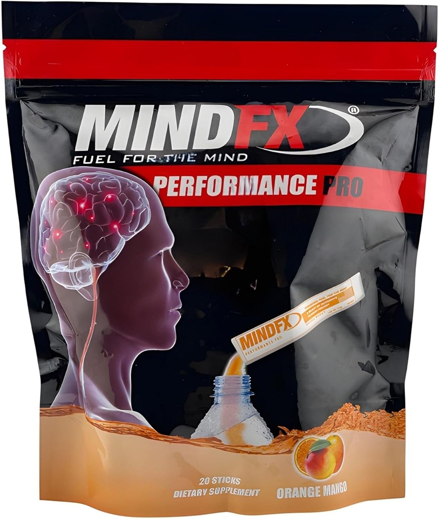 MindFX Performance Pro Blend - Orange Mangga 124; Brain Dukung Energy Sticks for Focus, Memory, and Cognitive Health 124; Nootropic Drink Mix with Natural Ingreations - 20 stick (Orange Mango Pro, 1)