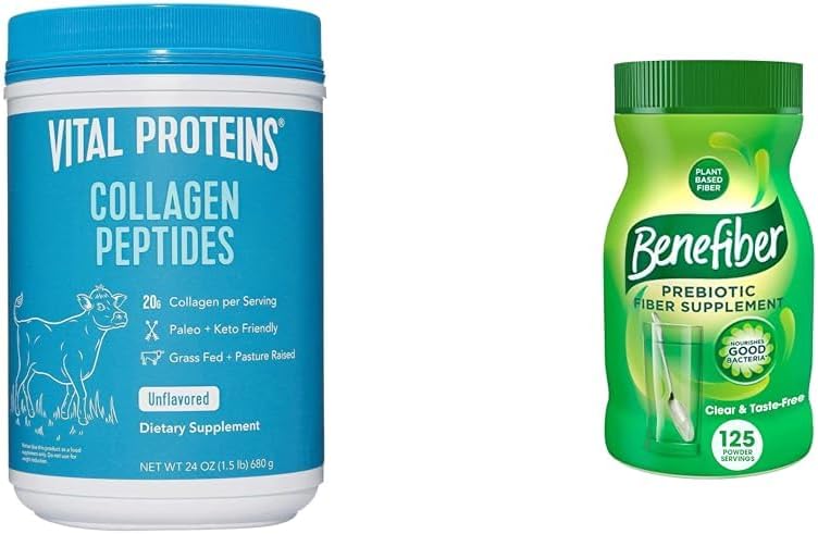 Protein Vital Unflafeed Collagen Peptides (24 Oz) & Benefiber Prebiotic Supplement Unflafedored (17,6 Oz)