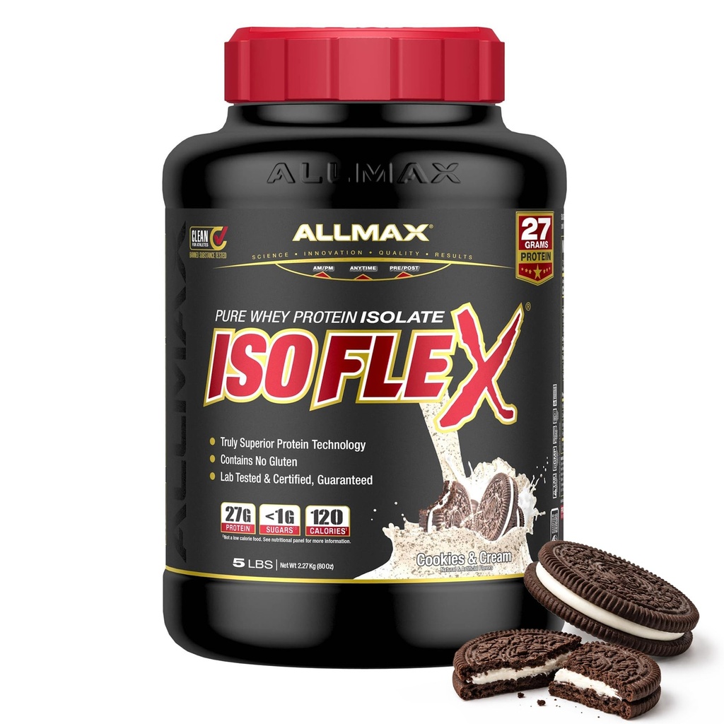 Nuklir ALLMAX - ISOFLEX Whiy Protein Powder, Whey Protein Isolate, 27g Protein, Cookies & Cream, 5 Pound