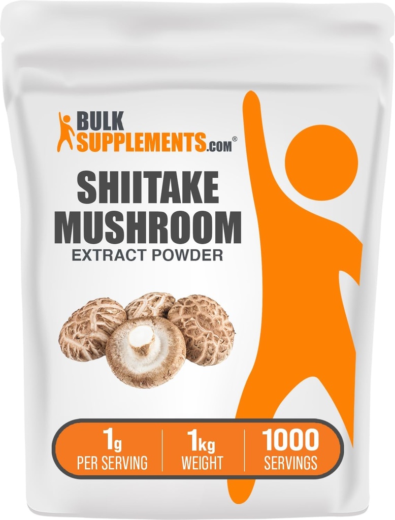 Support BulkSuplemen .com Shiitake Mushroom Extrader - Shiitake Jamur Suplemen, Dukungan Imune - Vegan & Gluten Bebas, 1g per Serving, 1kg (2.2 lbs) (Paket 1)