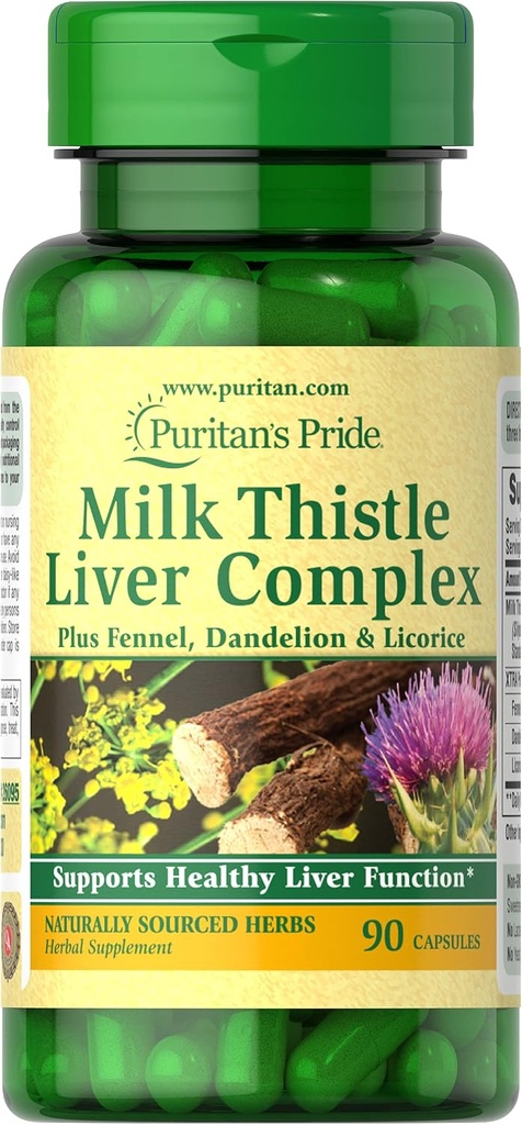 Puritan 's Pride Milk Thistle Liver Complex, Support Healthy Liver Fungsi, 90 Count, White