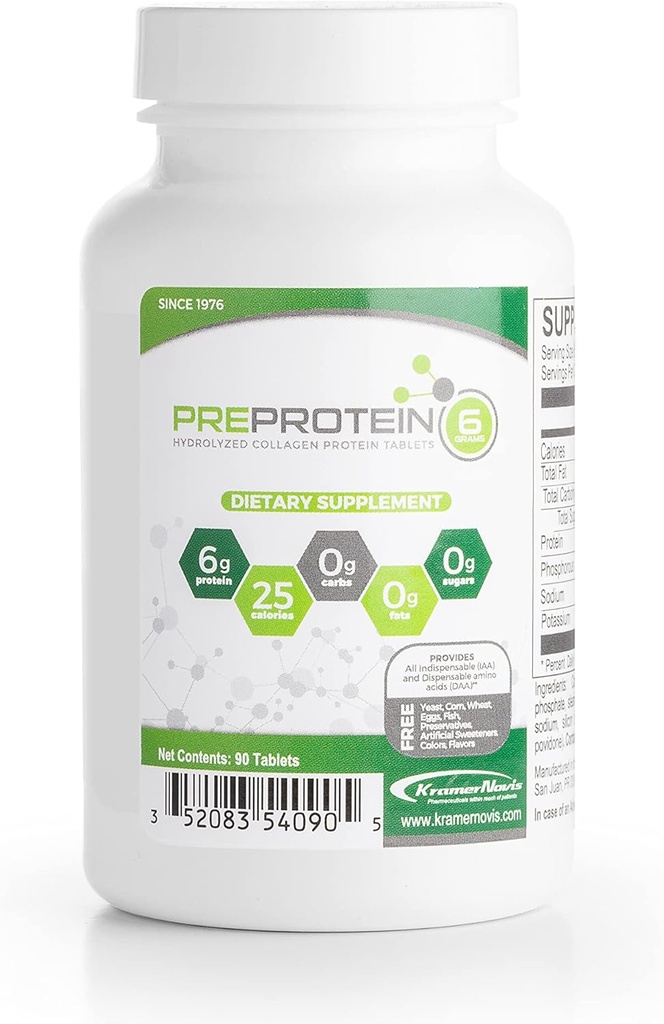 PreProtein ® Unflamited Hydrolyzed Protein Sugar- Free Fat- Free Carb-Free, Amino Acids Protein Tablet, Digunakan oleh Sistem Perawatan Kesehatan, 90 Tablet