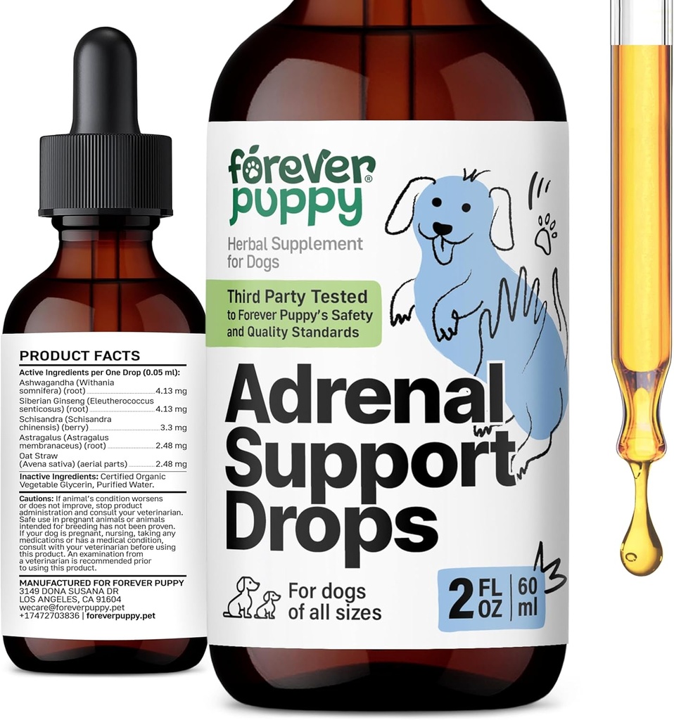 Dukungan Puppy Adrenal Selamanya Untuk Anjing-Anjing - Murni Ashwagandha & Ginseng Root Tincture untuk Dukungan Kesehatan & Energi Adrenal