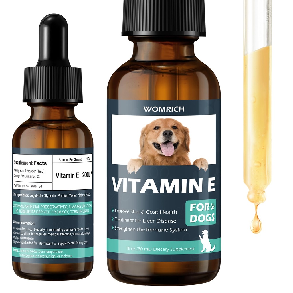 Vitamin E for Dogs - Dog Vitamin E - Vitamin E Dropper for Dogs, Impreve Skin & Coat Health, Treatment for Liver Disease, Strengthen Immune System - Natural Formula for All Ages, and Breeds - 30 ML