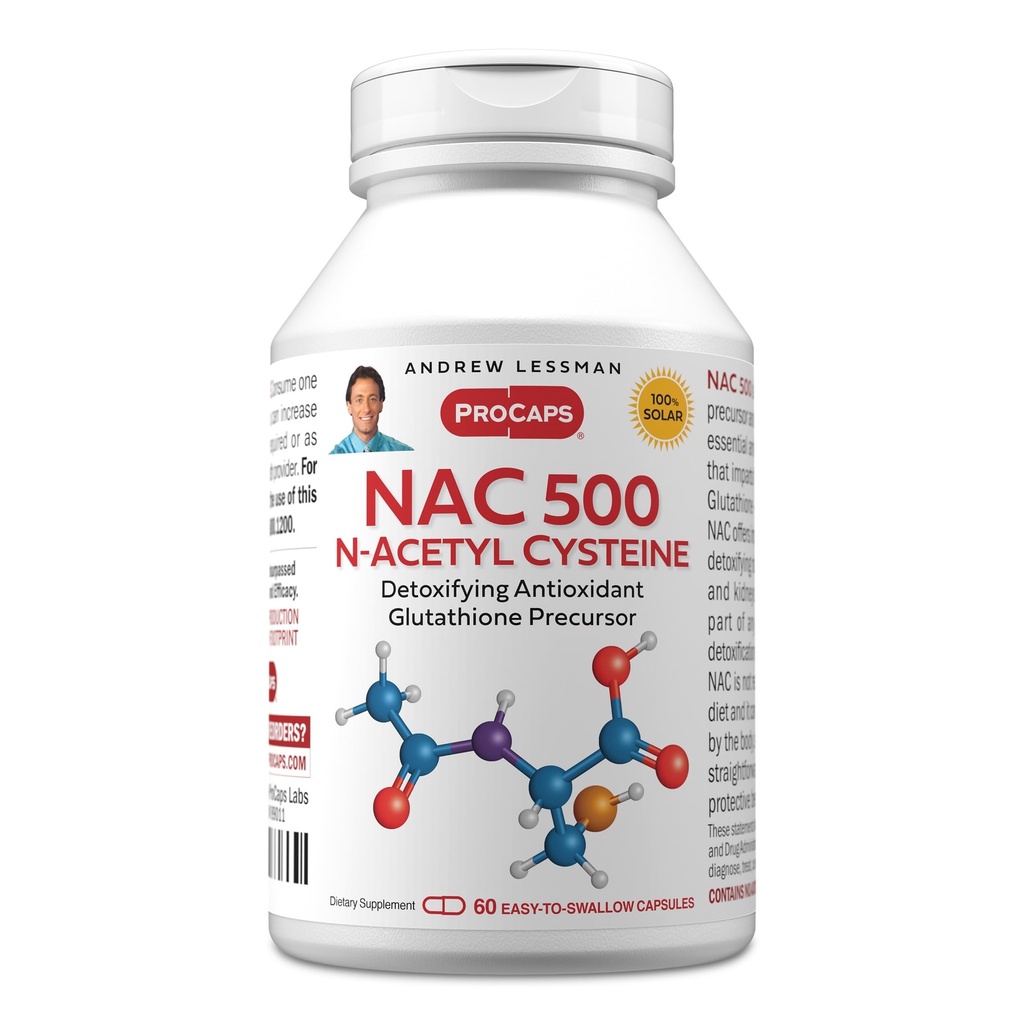 ANDREW LESSMAN NAC-500 N-Acetyl Cysteine 60 Kapsul - Membantu Combat Daily Onslaught of Damaging Free Radikal, Protects Brain, Heart, Lungs, Liver, Kidneys. Detoksifikasi Antiokhant. Tidak Ada Alamat