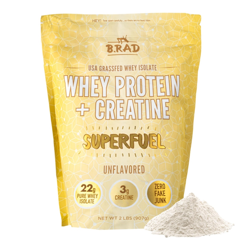 B.rad Superfuel - Grass Fed Whey Protein Isolate Boosted dengan Creatine 124; Farm-Fresh, EAz-to-Digest, Clean Provents 124; 2 Pounds 124; 100% USA Sourced Aggy 124; Unflashed