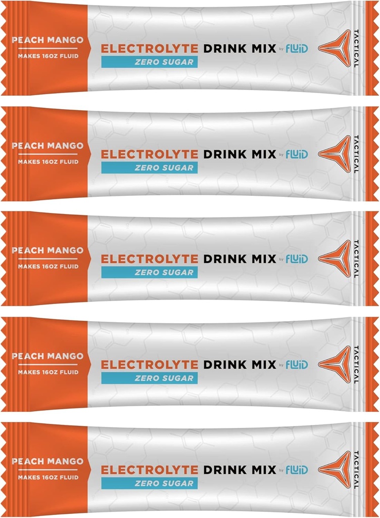 Fluid Tactical - Zero Sugar, Keto Electrolite Powder, Hidration Packets, Made in USA (Peach Mangga, 25 Count)