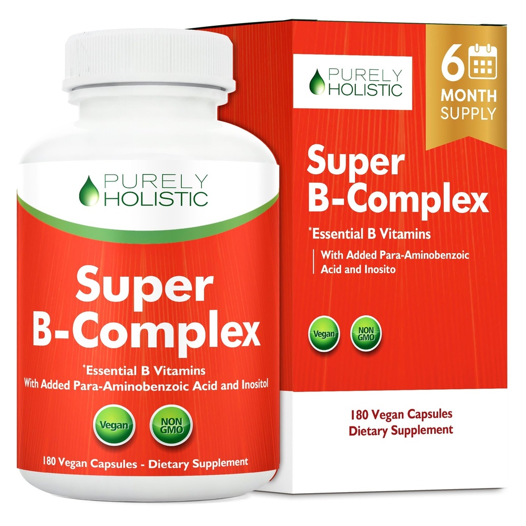 Vitamin B Kompleks - 8 Super B Kompleks Vitamin & Inositol, Vitamin B1, B2, B3, B5, B8, B9 & B100 - Kompleks 180 Vegan - 6 Pasokan Bulan - Dibuat di Amerika Serikat