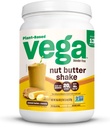 Vega Nut Butter Shake, Peanut Butter & Banana - Powder Protein Vegan, 20g Protein, Real Food Ingredials, No Ditambahkan Sugar, 1.39 Ibs