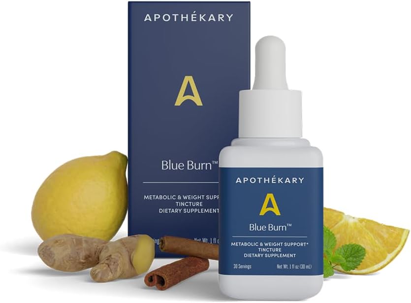 Apothétary Blue Burn Herbal Supplement Herbal Liquid Drops, Dietary Metabolism Dukungan Tambahan 1.22 Fl Oz, 30 Hamba