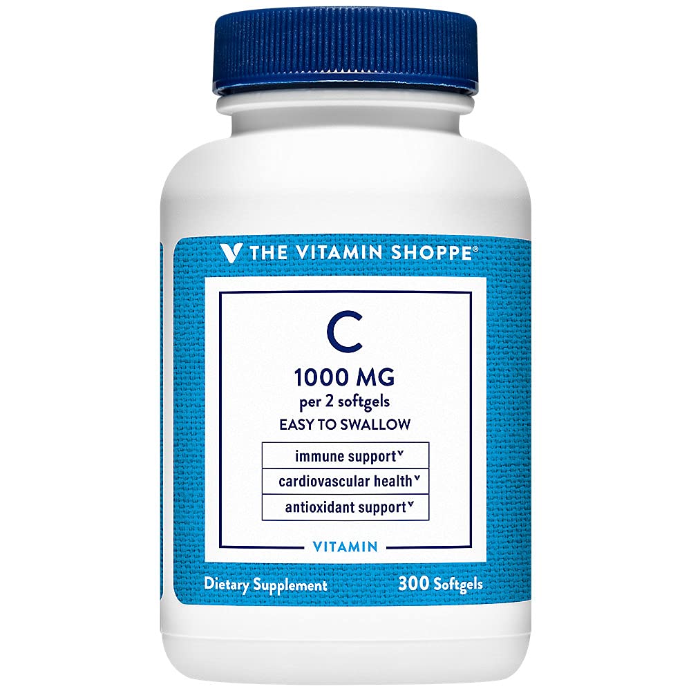 The Vitamin Shoppe Vitamin C 1.000MG, Easy to Swallow, Antioxidant That Supports Imune and Cardiovascular Health (300 Softgels)