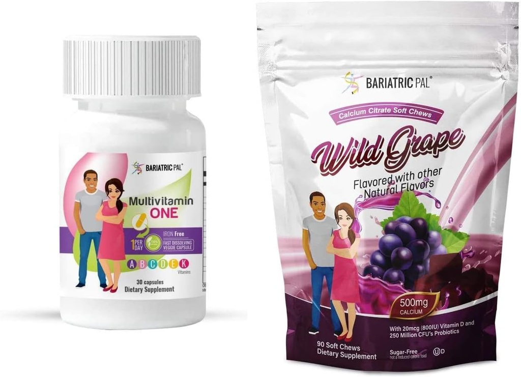 BariatricPal Duodenal Switch Lengkap 30- Day Supply Vitamin Pack (Iron- Free Capsule Calcium Citcium Soft Chews with Program- Wild Grape)