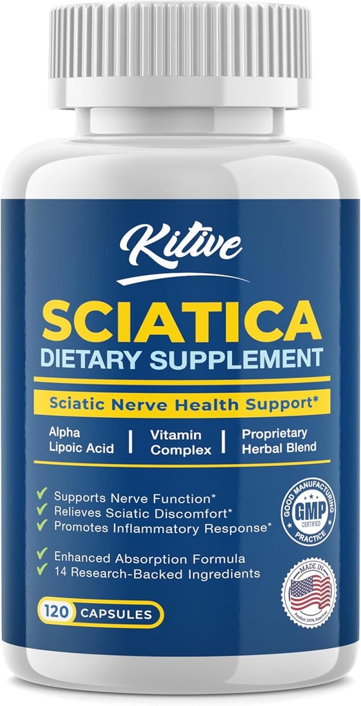 Relief Sciatic Nerve: Tambahan Dukungan Lanjutan untuk Sciatica - Acid Lipoic Sengac & Turmeric & Herbal Relief Ingrediasi - Dibuat di AS, 120 Kapsul (120 Count (Paket 1), Banana)