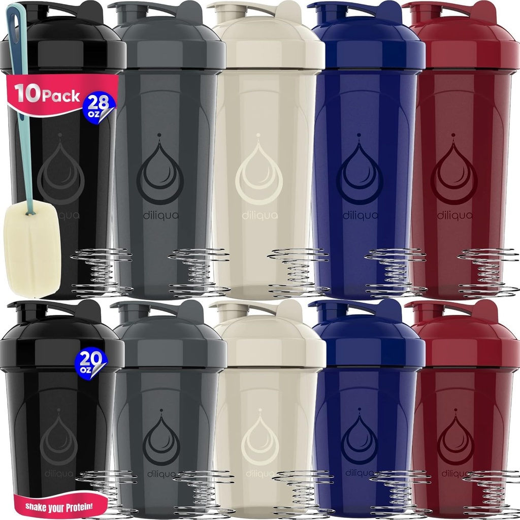 10 PAKK-Shaker Bottles dengan Wire Whicks untuk Protein Mixes 12.4; Blender Staker Blanger Pack: 124; BPA-Free & Dishwatter Aman 124; 5 Large 28 oz & 5 Small 20 oz Shaker Bottle