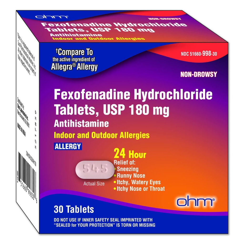 Ohm Non-Drowsy Fexofenadine Antihistamin Indoor Allergy Relief Tablet 30ct