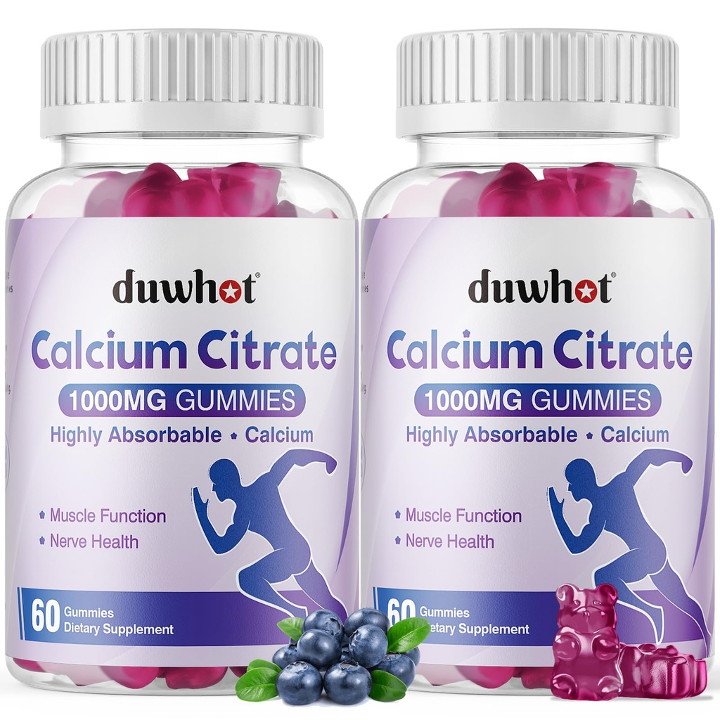 Kalsium Citrate Gummies, Kalsium Chewable Citrate 10000mg untuk Bone, Muscle & Imune Dukungan, Suplemen Absorpsi Ultimate Kalsium untuk Perempuan & Men, Blueberry, 120 Chews